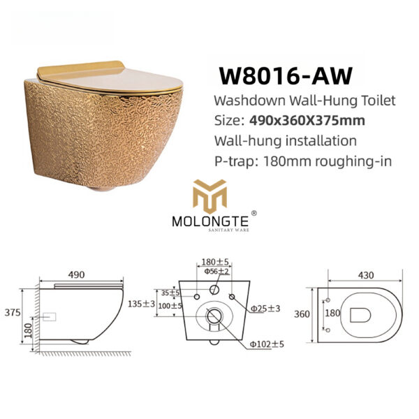 Washdown Wall-Hung Toilet W8016-AW - Image 2